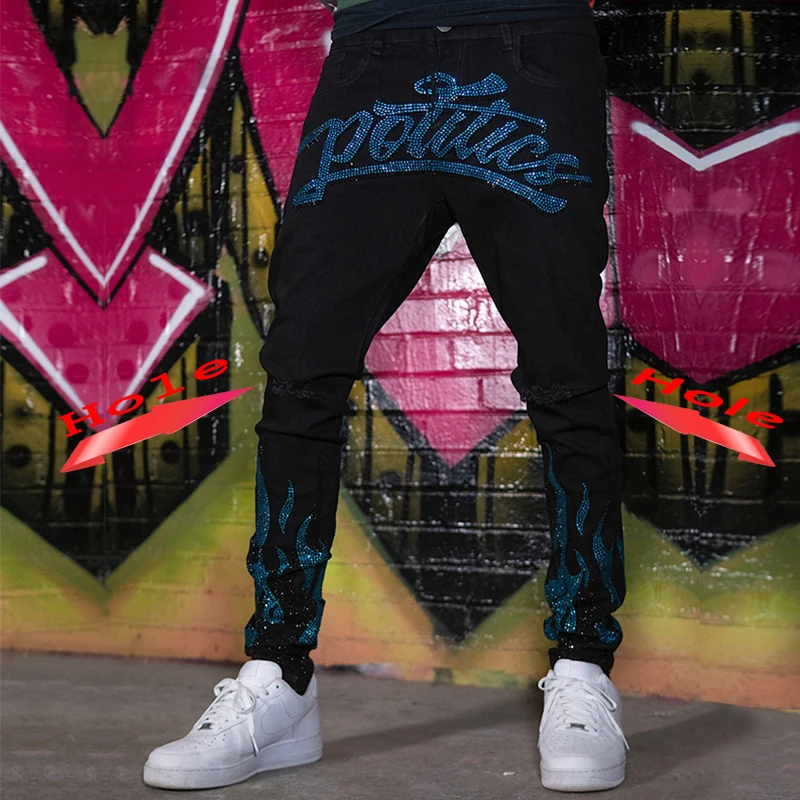 Black Stretch Denim Pencil Pants MAN Denim Street Punk Slim Fit Biker Trousers 2021 Men's Ripped  Hot Drill Jeans Skinny Jeans