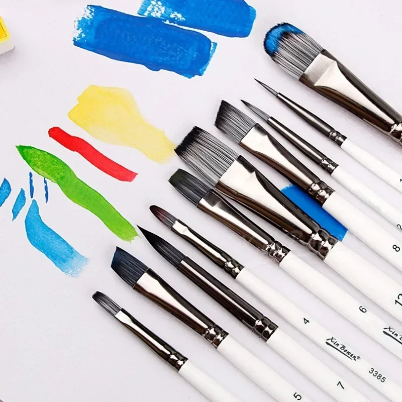 10Pcs Nylon Hair Painting Brushes Black Aluminum Tube Wood Rod Brush Set Acrylic Gouache Oil Watercolor Painting Drawing Brush 4