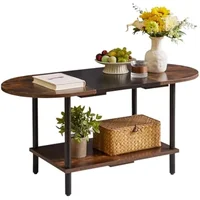 Mid Century Modern Coffee Table, Rustic Coffee Table Unique Color Contrast Design, 2-Tier Center TV Table 35x16x17in Rustic 1