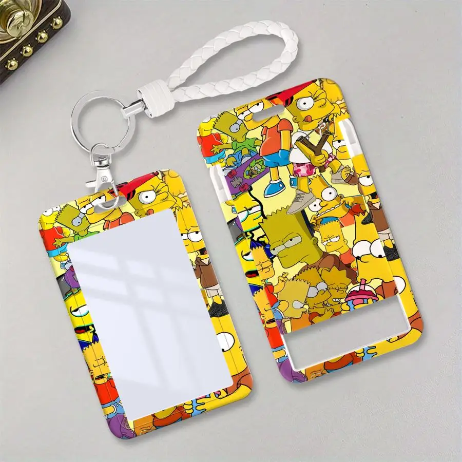 커버 케이스 1개 카드 홀더 접이식 신용 카드 홀더 어린이 버스용 끈이 달린 배지 은행 ID 재미있는 심슨 가족 마지