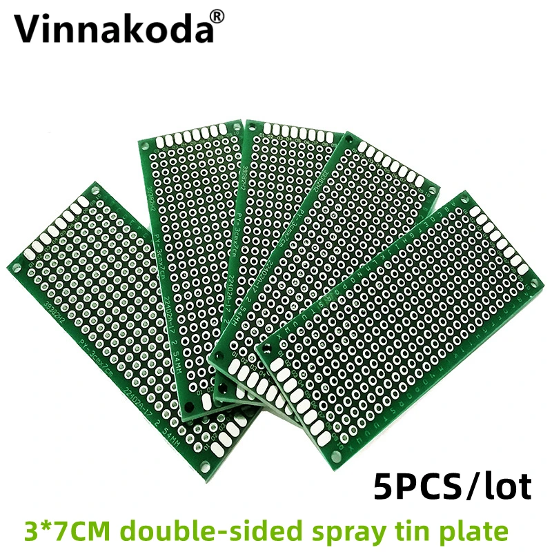5PCS 3*7CM double-sided spray tin universal board 2.54 pitch epoxy glass fiber hole board universal board PCB circuit board fr4 double side copper clad plate 12x18cm diy printed circuit pcb kit laminate circuit board 12x18cm glass fiber universal board