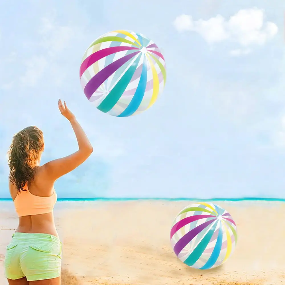 Transparent Colorful Stripe Inflatable Beach Balls PVC Pool Toy for Birthday Party Supplies Hawaiian Summer Decor Water Toys 1pc