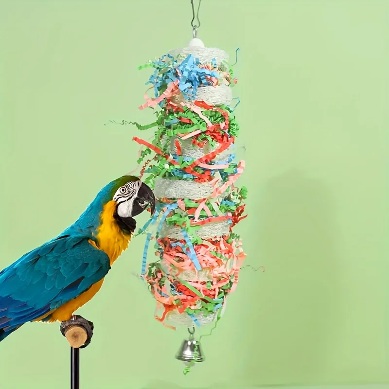 Natural Loofah Chew Toy for Parrots, Intelligent Shredding Toy with Random Colors, Fun Bird Enrichment