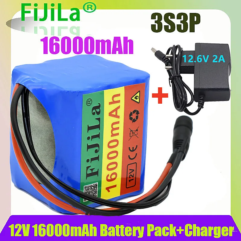

Batterie 3s3p 12V 16ah, lithium-ion 18650, très grande capacité, rechargeable avec BMS et 12.6V 2A chargeur inclus