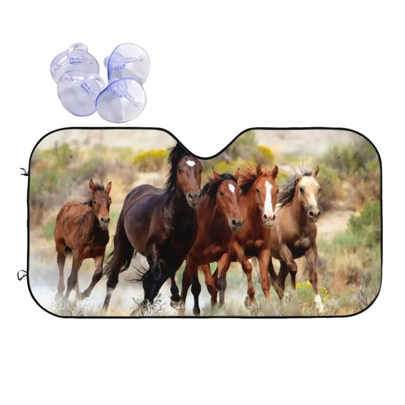 Brown Horse Herd Running Parasole Retrattile Parabrezza Galoppo Animal Lovers Foils Car Window Parabrezza Cover Blinds