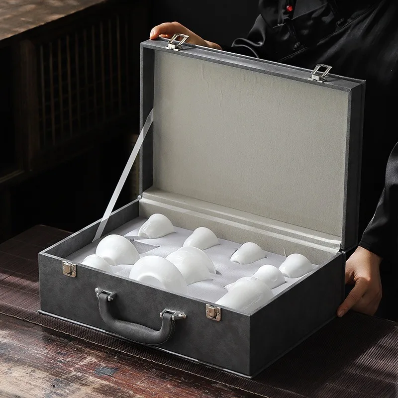 

Ice seed jade porcelain tea set, high-end set, sheep fat bowl, tea cup, jade kung fu tea set, light luxury gift box, printable l