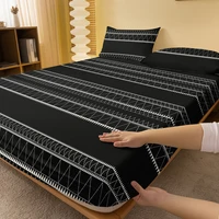 1 Simple modern Geometry printed matte Fitted Sheet, bedroom printed bed cover, bedding (excluding pillowcases) 2