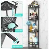Standing Shower Caddy-4 Tier Stand with Soap Dish, 4 Hooks, Adjustable Feet for Corner-Black 3