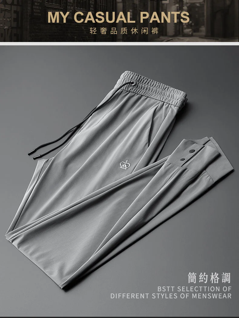 Description Picture 2 of itemHigh end fashion brand pants men's crown embroidery 2023 summer Korean new ice silk breathable casual pants