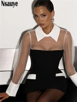 Nsauye Nouvelle Robe de Soirée Élégante et Sexy en Maille Transparente à Manches Longues pour Femme, Mini Robe Moulante pour Club de Nuit, Robe d'Automne 22 3