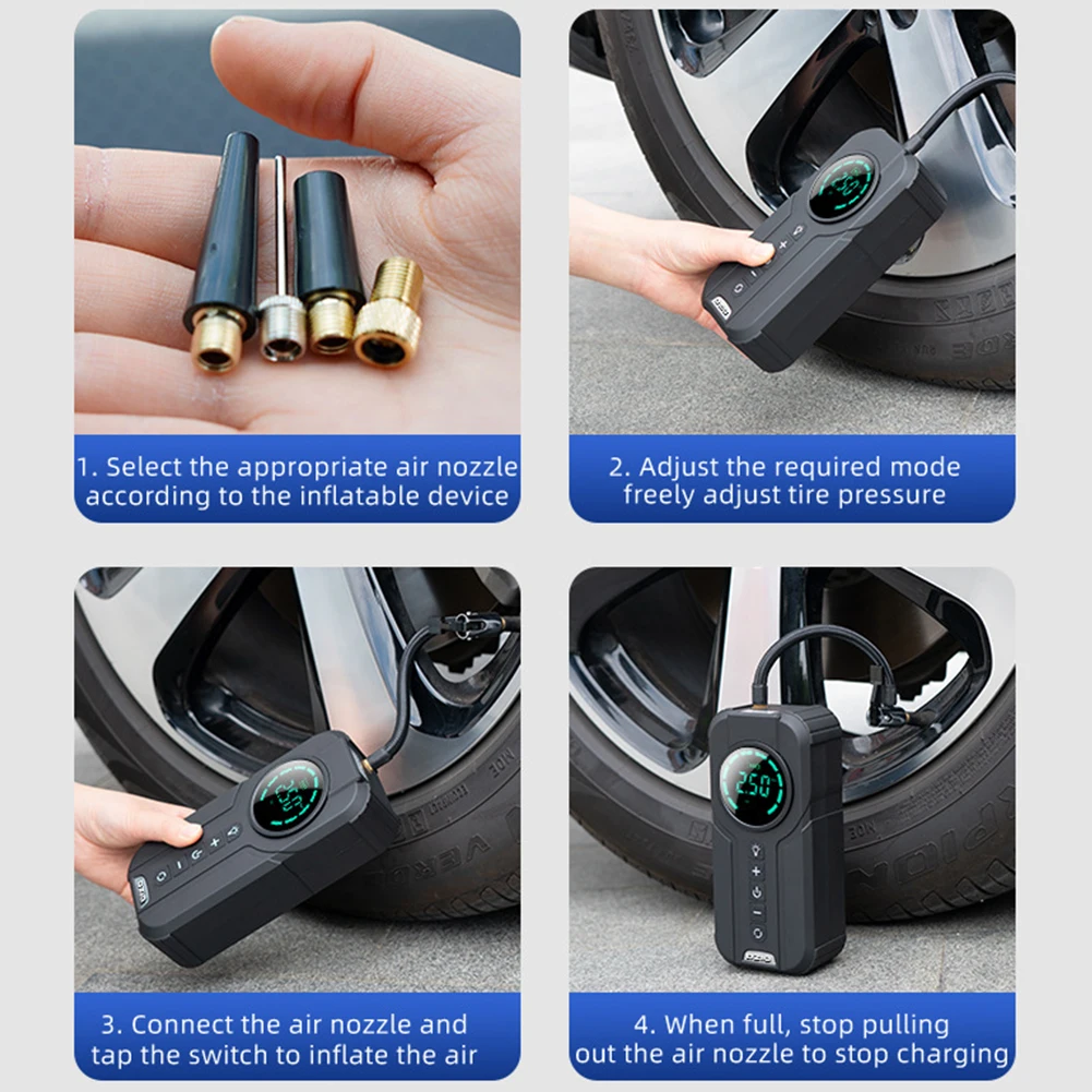 Electric Air Pump Inflator LCD Display Electric Tire Inflator 150 PSI Digital Cordless Car Tyre Wireless Air Compressor