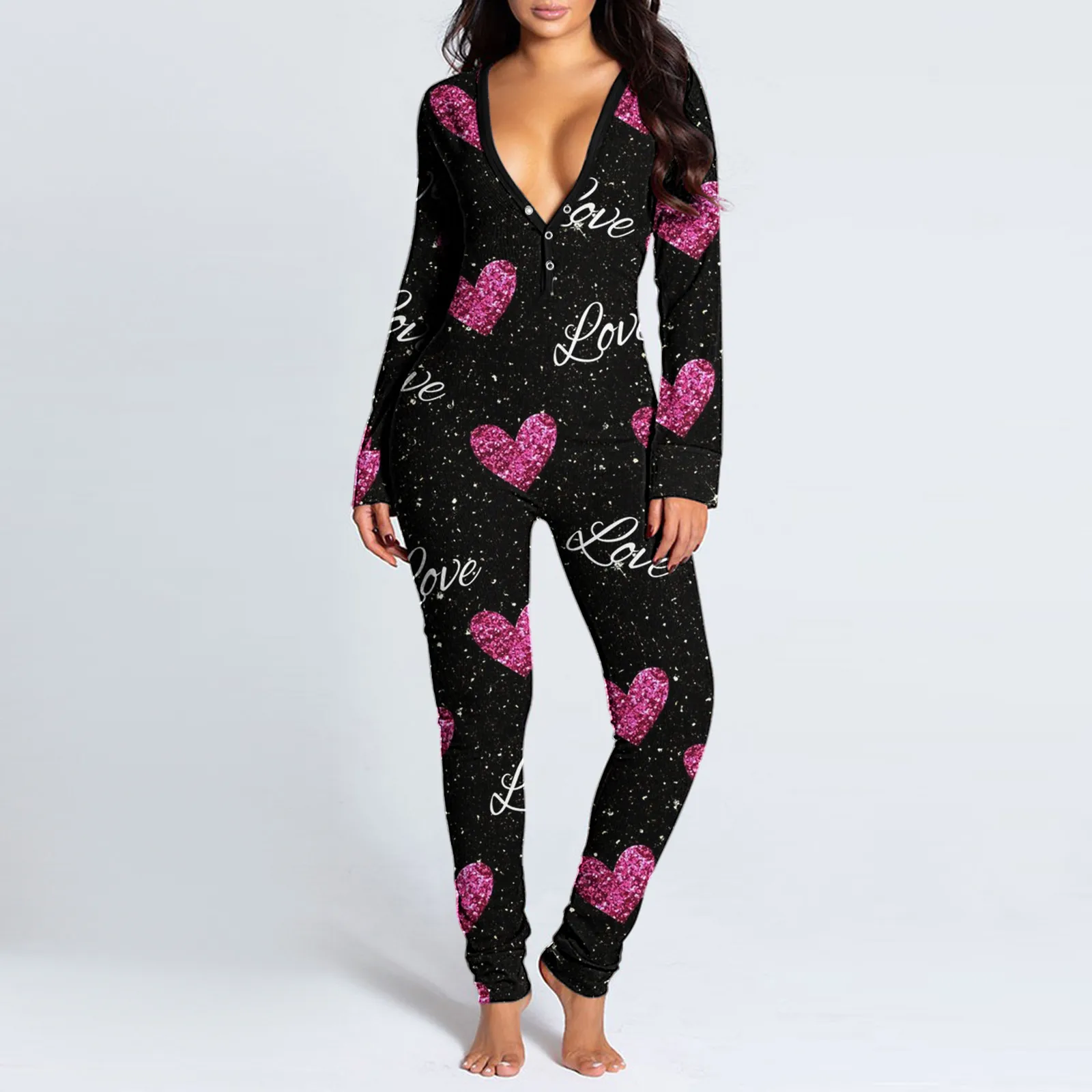 Sexy-Women-Pajamas-Onesies-Female-Printting-Sleepwear-Button-Down-Print-Functional-Buttoned-Flap
