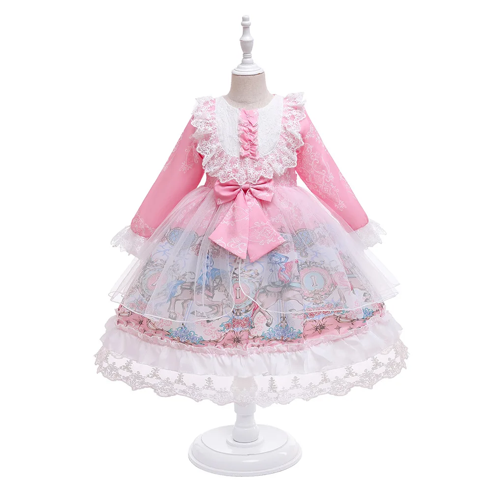 Spring Summer Princess Girl Lolita Dress Kawaii Lace Soft Girly Baby Doll Dresses Wedding Party Birthday Teenager Costume 3-12 Y