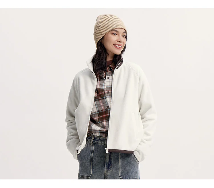 Coat Women Antistatic Polar Fleece Loose New Winter Stand-Up Collar Raglan Sleeve Jacket