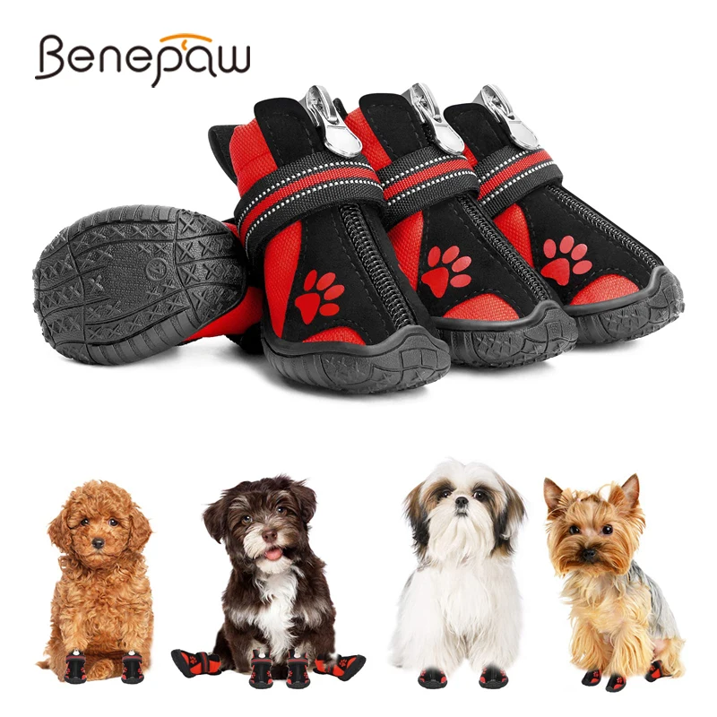 Dog Booties Comfortable Breathable Durable with Adjustable & Reflective Straps Indoor Outdoor Walking Hiking Jogging Dog Boots with Non-slip Rugged Sole for Large Medium Dogs Dog Shoes Paw Protector 
