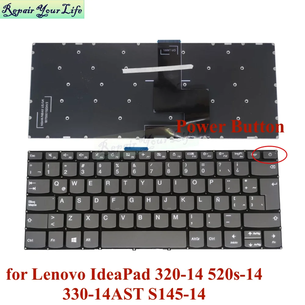 Teclado para Lenovo Ideapad Eua Hebraico Espanhol Latim la 32014ikb 320-14ast 14isk 520s-14ikb S145-14 14igm 14iil Sn20m61485 Novo - Imagem 2