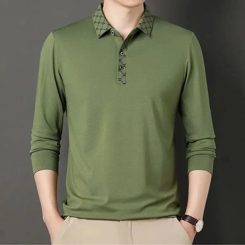 

Spring Autumn Polo-Neck Solid Color Slim All-match Male Clothes New 2024 Long Sleeve Thin Elegant Shirts for Men Business Top