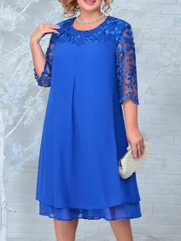 Plus Size Summer Dress Woman 2025 New Fashion Embroidery Patchwork Elegant Wedding Party Curvy Dresses
