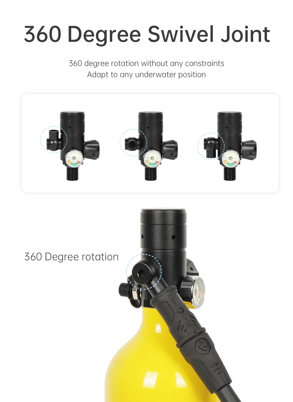 DIDEEP 1L Mini-Tauchflasche, 15-20 Min. Unterwasser-Tauchzeit, Einfach zu bedienen, Tragbare Tauchflasche mit 3000 PSI, Sommer-Outdoor-Tauchausrüstung zum Abkühlen und Entspannen – Detail 6