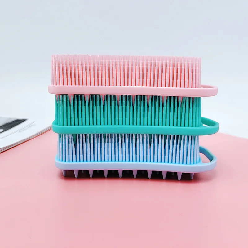 2 in 1 Silicone Shower Brush Scrubber Double-Sided Soft Silicone Scalp Massager Shampoo Body Bath Brushes Foam Skin Clean Tools 4