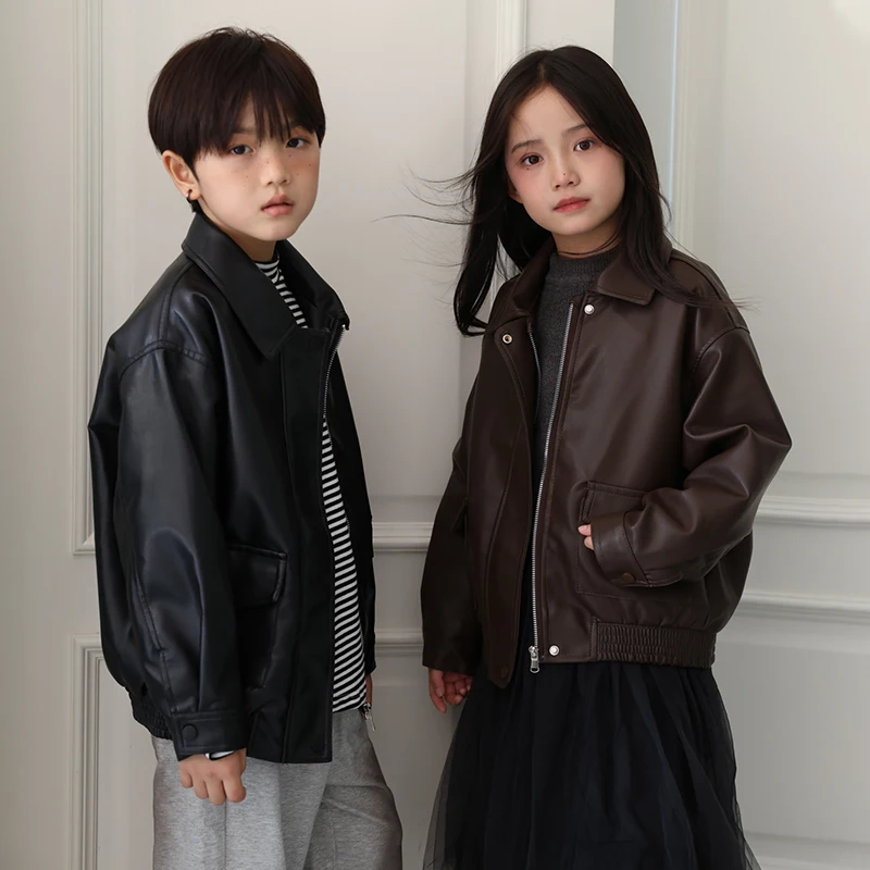 子ども用ジャケット Spring Autumn Kids Leather Jackets for Girls Baby Jean Coats