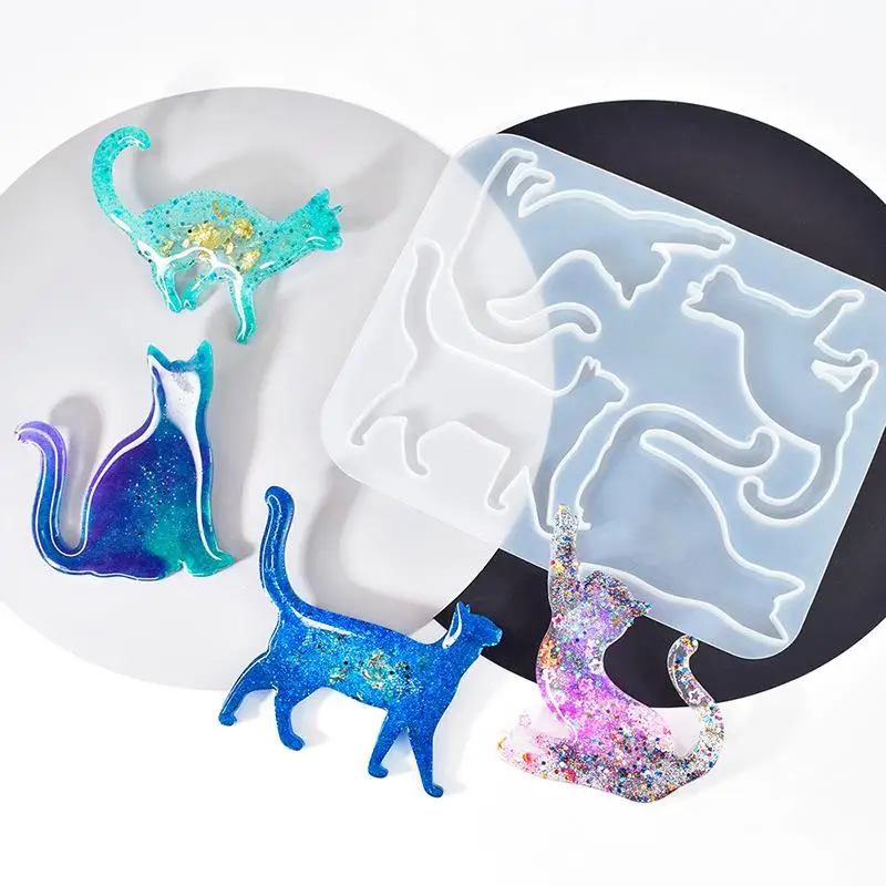3D kot kreskówkowy formy broszka przezroczysta żywica epoksydowa forma żywiczna biżuteria silikonowe formy do DIY Craft Making akcesoria narzędzia odlewnicze