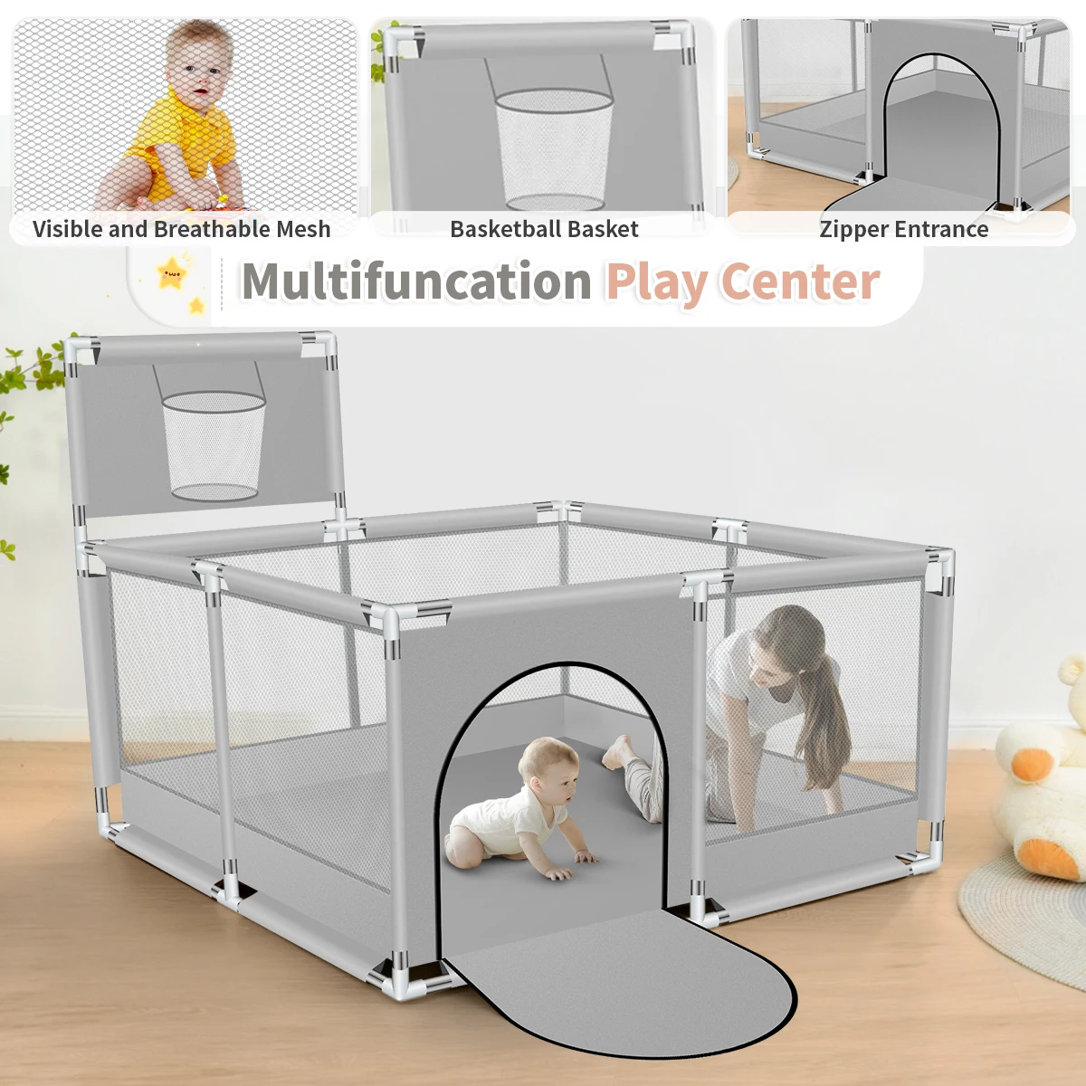 Baby Playpen Indoor Baby Playground Park for Baby Balls Pool Basketball Activities for Baby Gym Safety Child Game Fence