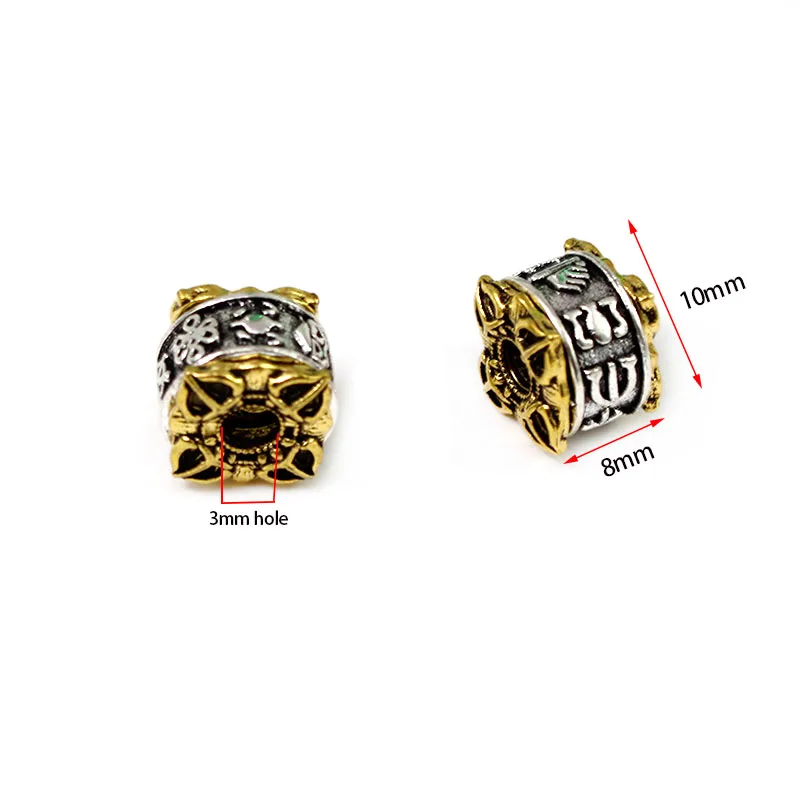 5 Stück tibetische Silber Gold Metall lose Distanzperlen großes Loch Perlen für Halskette Armband Schmuckherstellung DIY Bastelzubehör – Detail 4