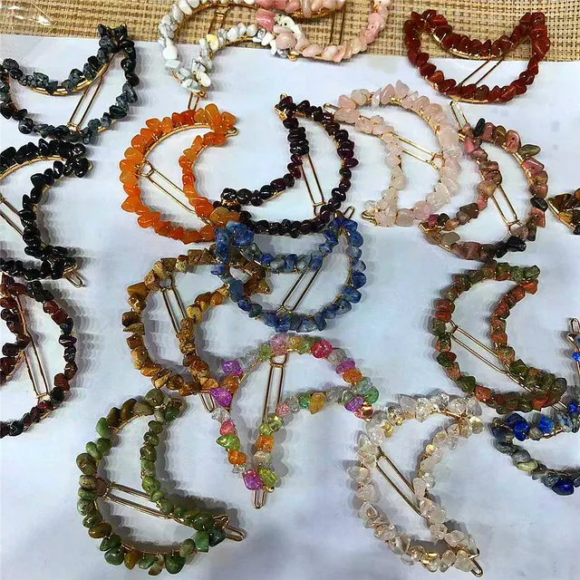 초승달의 매력: 자연혼합 자수정 석영 헤어 클립 초승달의 매력: 자연혼합 자수정 석영 헤어 클립