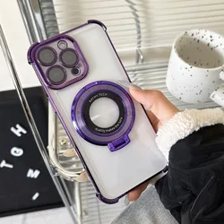 Fashion Plating Kickstand Case with Holder Stand and Shockproof Bracket - iPhone 15 Pro (Dark Purple)