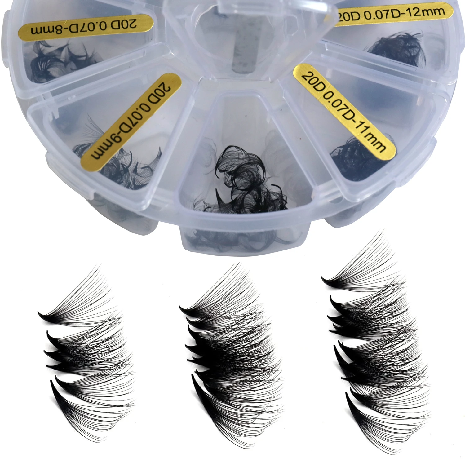 Sackvis 480 Fächer, lose 8–15 mm, gemischte Länge, spitze Basis, vorgefertigte Fächerwimpern, scharfe, dünne, schlanke Wimpernverlängerungen mit mittlerem Stiel – Detail 1