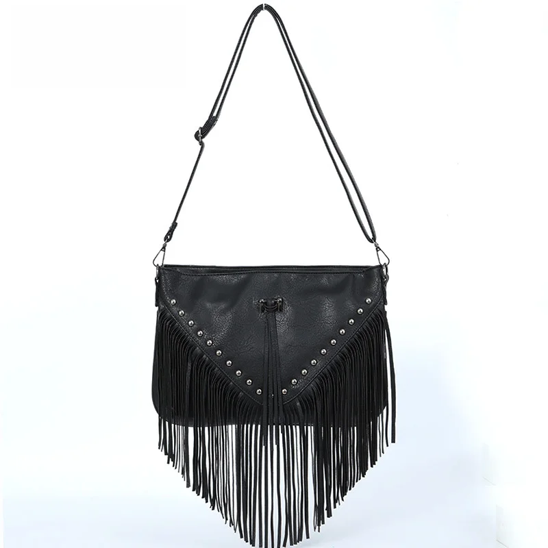Personalized Fashion Rivet Soft Leather Trendy Casual Rivet Tassel Bag Single Shoulder Crossbody Bag Women's Bag Big Bag_voghion.com