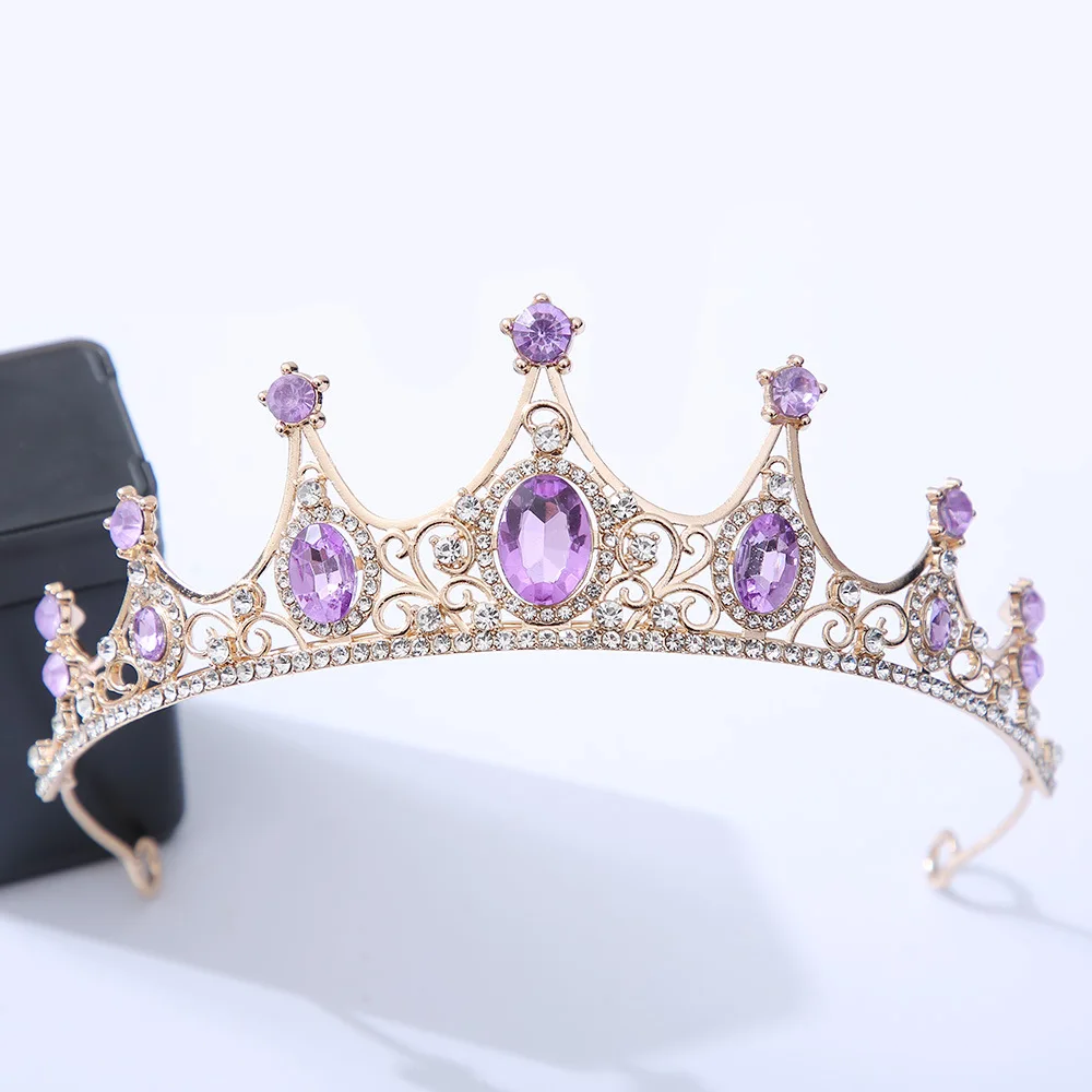 Diezi Luxury Elegant Purple Rose Red Crystal Crown Accessori Per Capelli Tiara Women Party Strass Bridal Crown Nuovi Gioielli Per Capelli