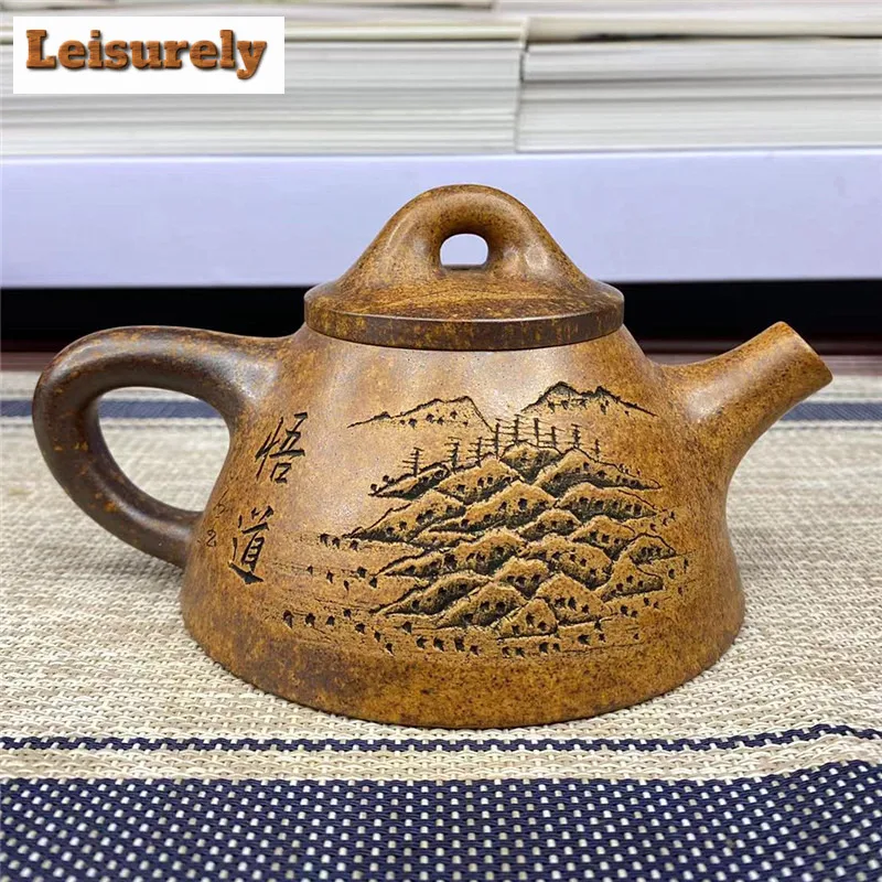 240ml Yixing Purple Clay Teapots Handmade Tyrant King Stone Scoop Pot Raw Ore Section Mud Wood Burning Kettle Zisha Tea Set Gift