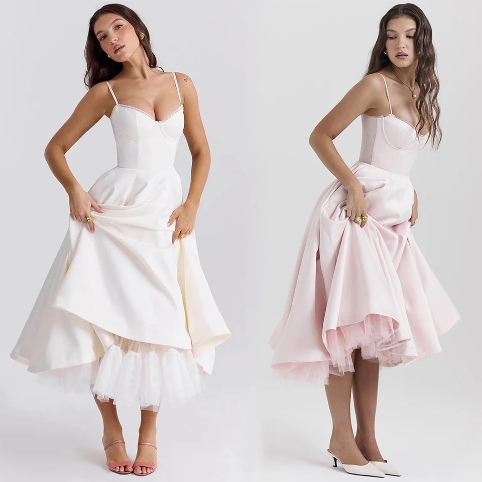 Femmes Sans Manches Bretelles Spaghetti Robe De Satin Cocktail Plage Soirée Partie Cou De Capot Élégantes Robes Midi Noir Rose L