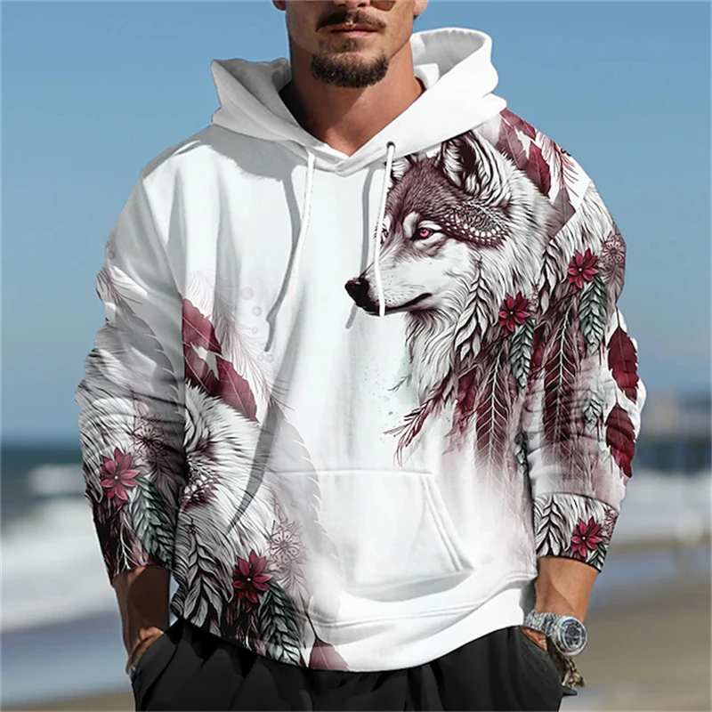 thumbnail image 1 of Sudadera con capucha con estampado de lobo 3D para hombre, nueva moda de primavera y otoño de 2024, sudaderas con capucha, jerséis holgados informales de uso diario para la calle, 1 of 5