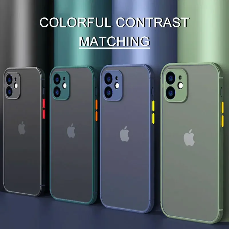 

Luxury Shockproof Armor Matte Case For iPhone 11 12 13 14 Pro Max Mini X XR XS 7 8 Plus Soft Silicone Bumper Clear Hard PC Cover