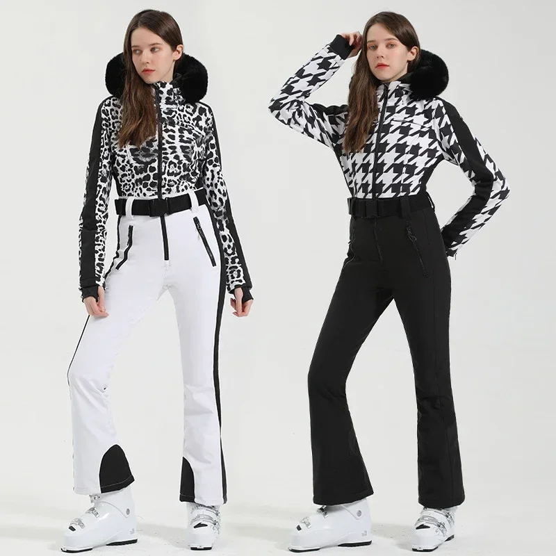 Women Ski Wear One Piece Winter Snowboard Jumpsuit Set Thickened Windproof Waterproof
