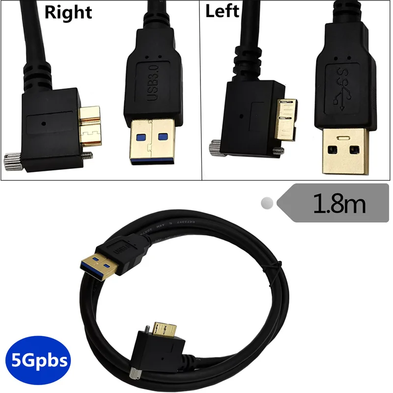 

USB 3.0 A Male to Micro B Male 90° Angle with optional Screw Locking Cable 1.8m
