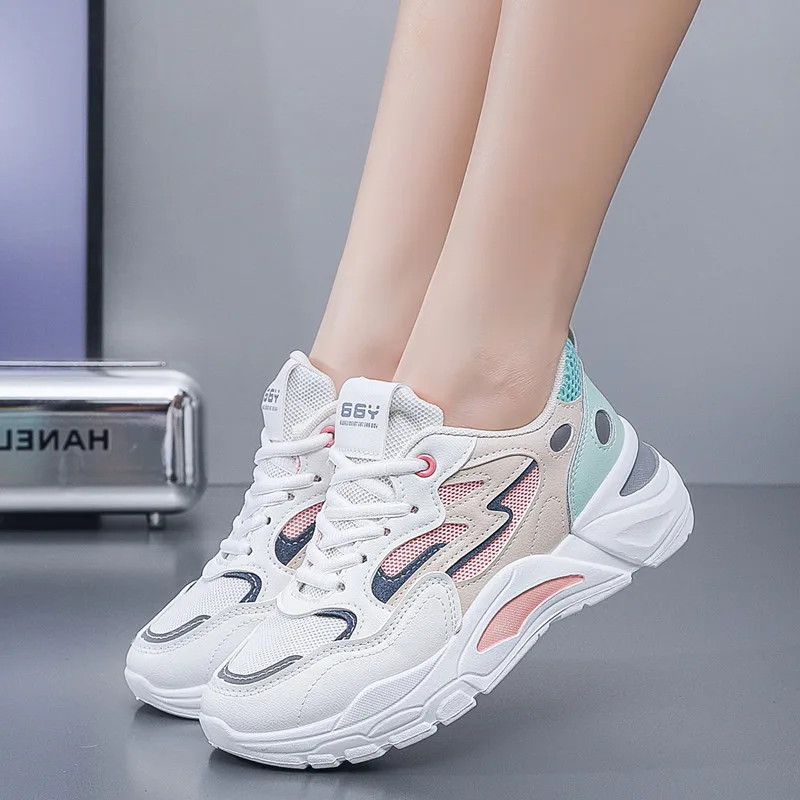 Casual Sneakers Women Fashion Breathable Mesh Shoes Lace-up Thick Sole Tennis Shoes Woman Platform Sneaker Zapatos Mujer