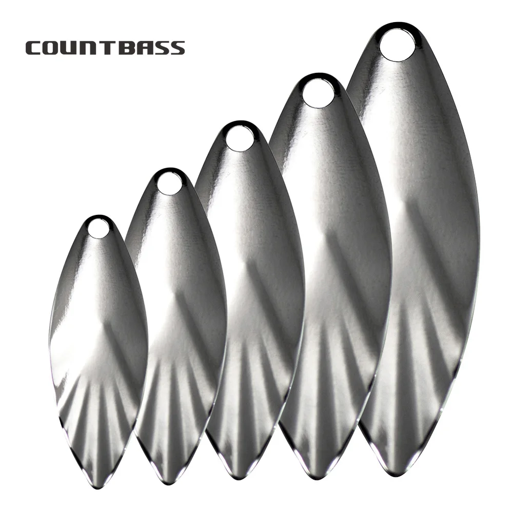 

50pcs COUNTBASS Size 2.5-4.5 Nickel Steel Willow Leaf Spinner Blades Fluted Pattern, DIY Spinner baits Fishing Lures