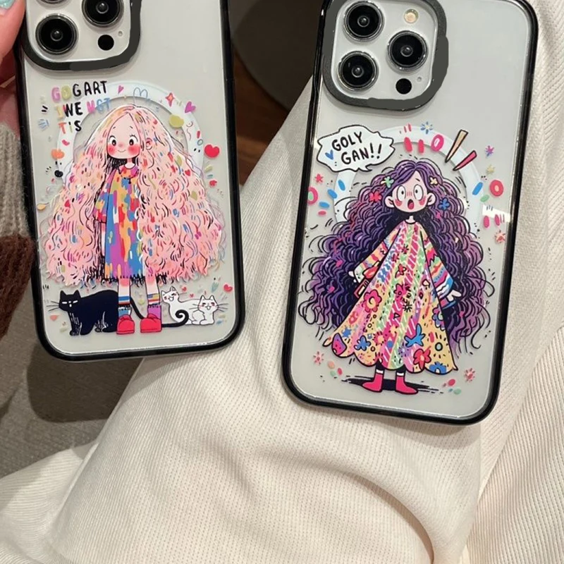 

Magsafe Cartoon Long Hair Girl Phone Case Cover for IPhone 11 12 13 14 15 Pro Max Case for IPhone 15 Pro Max