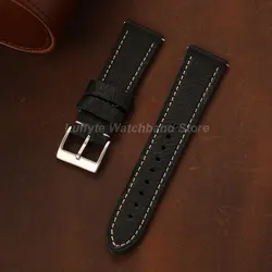 Premium Handmade Vintage Leather Watch Strap - Genuine Calfskin - 22mm (Black)