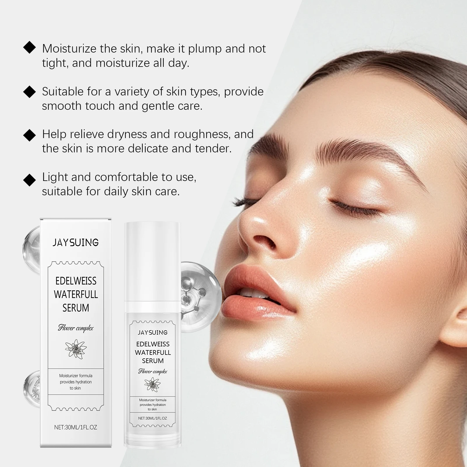 Face Moisturizer Serum Edelweiss Hyaluronic Acid Nourish Dry Smooth Repair Shrinking Pore Brighten Hydrating Essence Skin Care 6