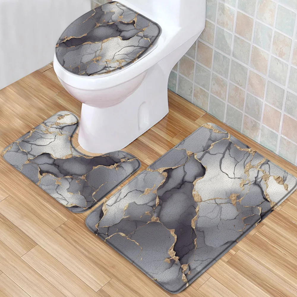 Tappetino Da Bagno In Marmo Astratto 3 Pezzi Stone Texture Crack Creative Art Nero Grigio Tappeti Da Bagno Moderni Copriwater Decor Flanella Carpet