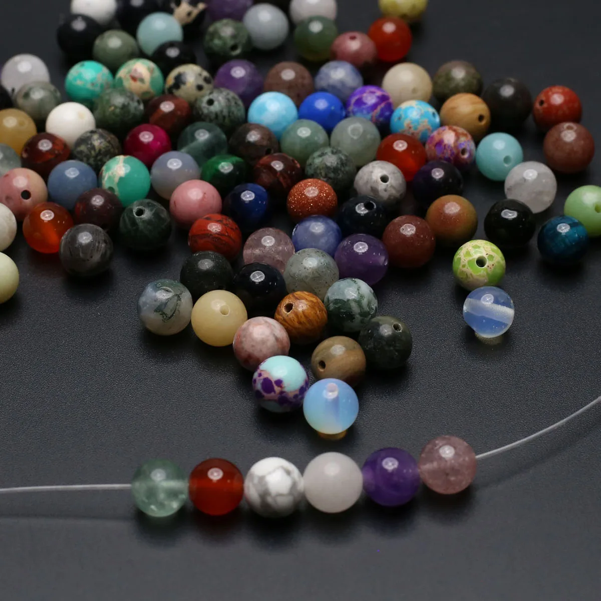 100PCS Random Color Natural Semi precious Stone Round Beads Pendant Jewelry Making DIY Necklace Accessories Gift