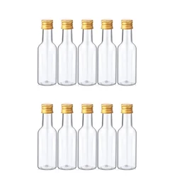 Set of 10 Miniature 50ml Plastic Liquor Bottles with Assorted Caps - Plastic (Gold)