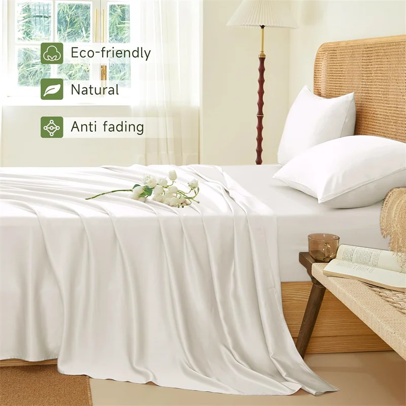 100% Silk Bed Sheet Set Luxury Mulberry Silk Bedding Sets Twin Full Double Queen King Size Fitted Sheet Flat Sheet Pillowcase 3