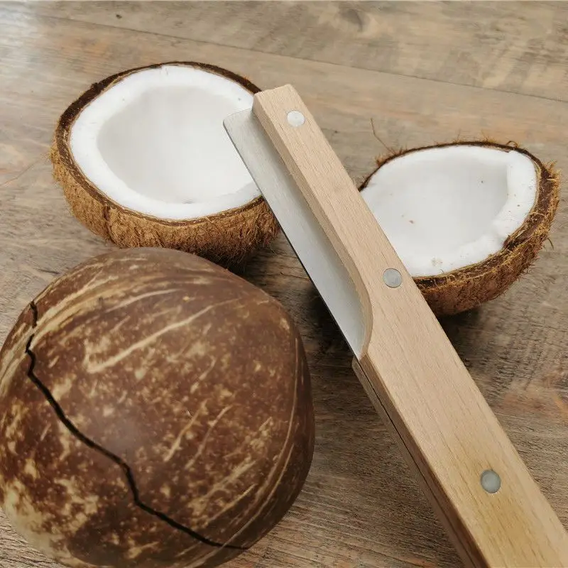 Coconut Opener Fruit Opener Double Ended Coconut Cutter With Wooden Handle Shell Knife Kitchen Gadget Tool