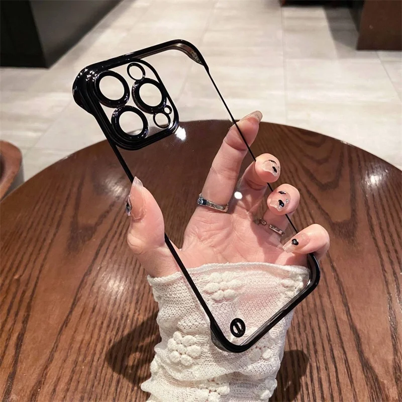 Luxury Plating Transparent Frameless Ultra Thin Phone Case with Hard Lens Protection Cover